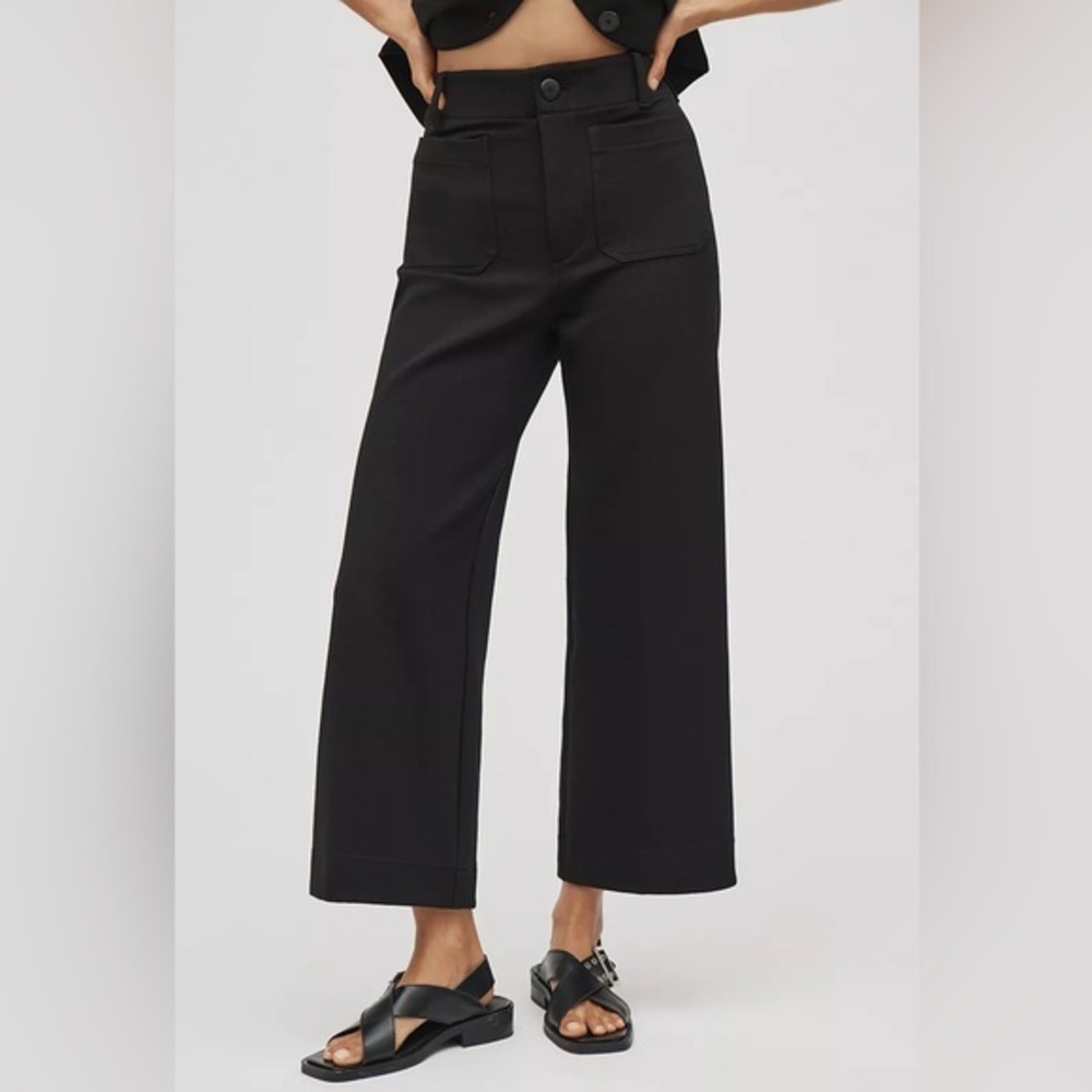Maeve The Colette Jersey Stretch Knit Crop Wide-Leg Pants in Black Size 26
